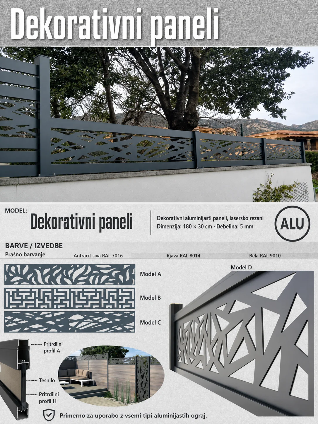 Dekorativni paneli aluminijaste ograje PRIZMA